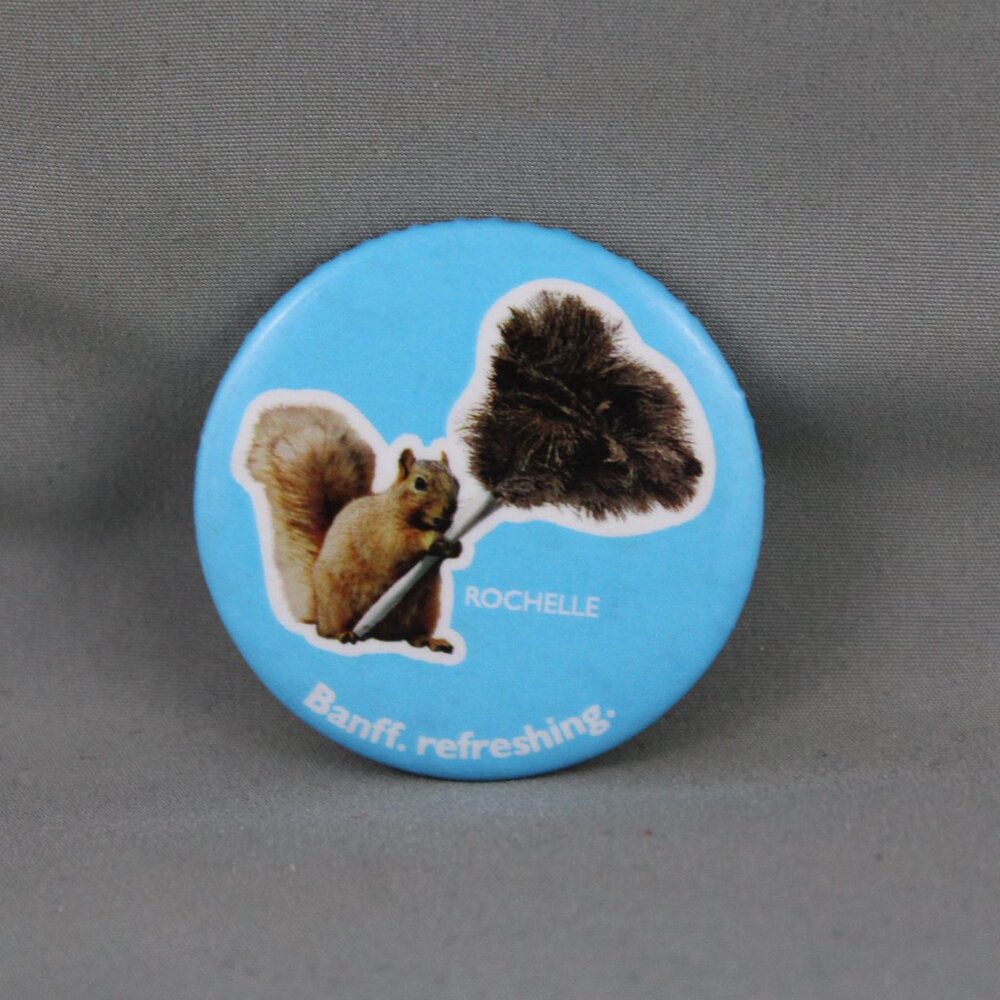 Canadian Tourist Pin - Banff Refreshing Rochelle the Squirrel - Celluloid Pin